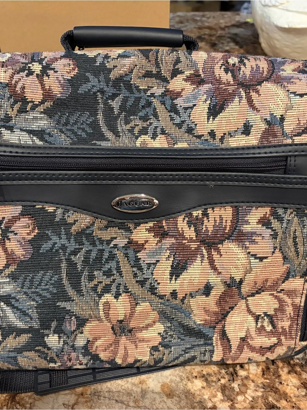 Vintage Floral Tapestry Travel Tote in Peach and Black